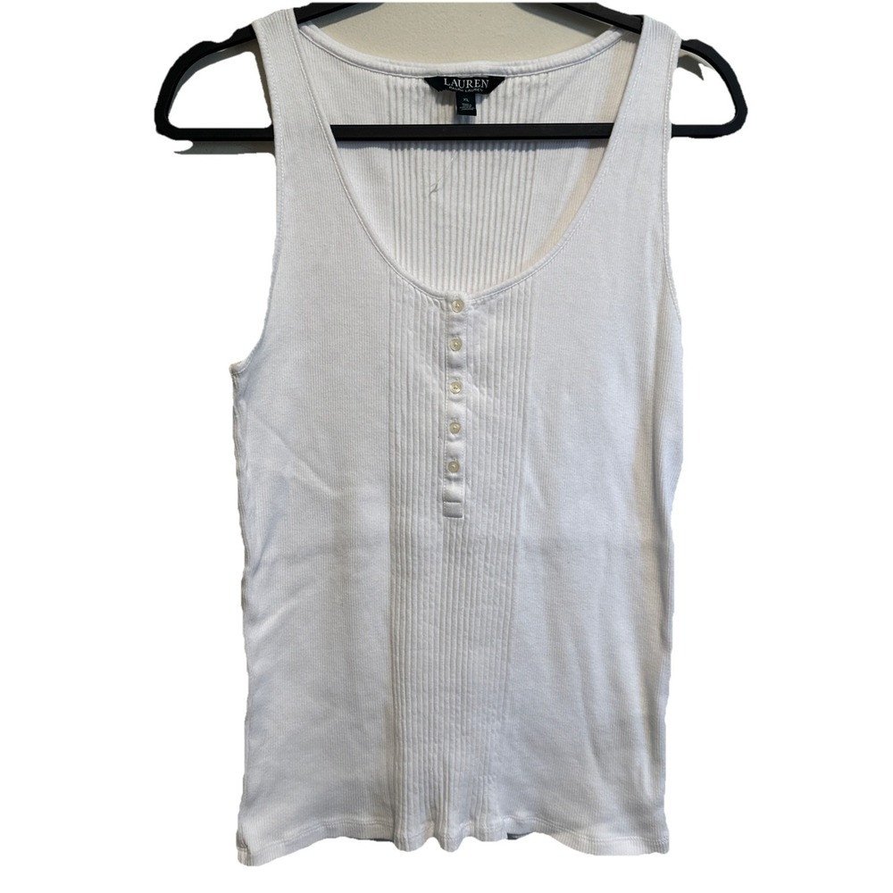 Lauren Ralph Lauren Women's Basic White Ruffle Tank Top Size XL Cotton